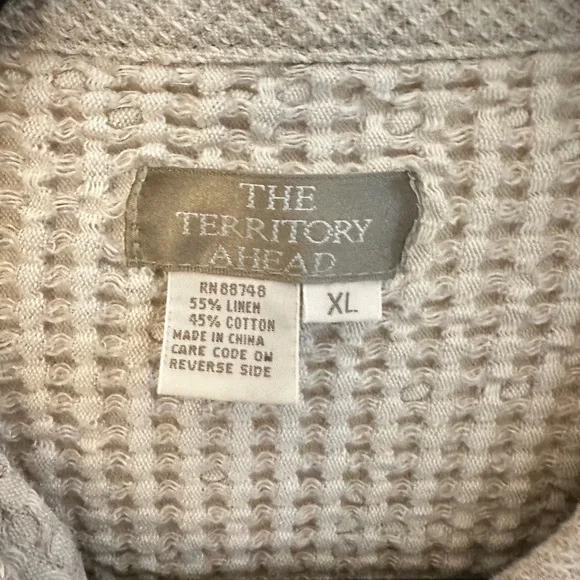 Y2K VINTAGE Waffle Linen-cotton blend tan bohemian lagonlook cottagecore jacket - Picture 5 of 11